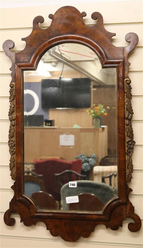 A Queen Anne style walnut wall mirror W.58cm